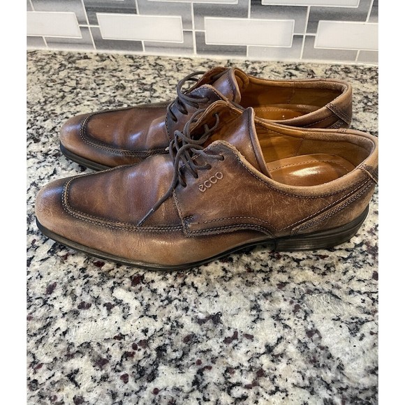 Ecco Cario Men’s Brown Leather Apron Toe Dress Shoes Size 43 (US 10) Extra Width - Picture 3 of 10